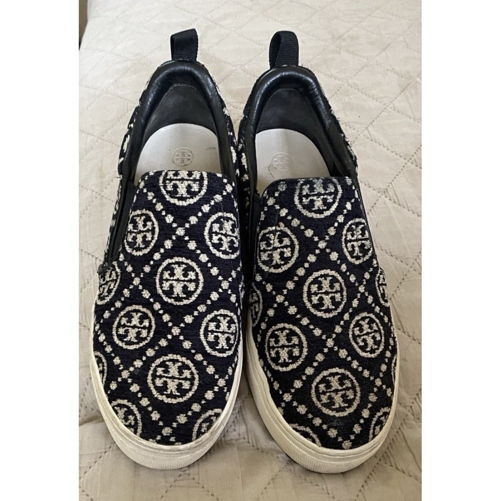 Tory Burch Soft Monogram Croco Embossed Slip‑On Sneakers Women's 7.5 Excellent